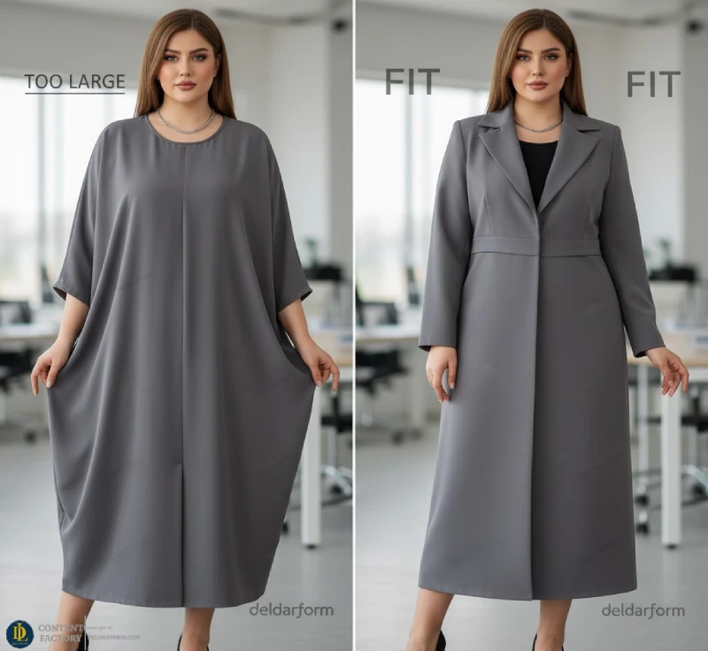 انتخاب مدل مانتو اداری برای افراد چاق و اهمیت فیت بودن لباس