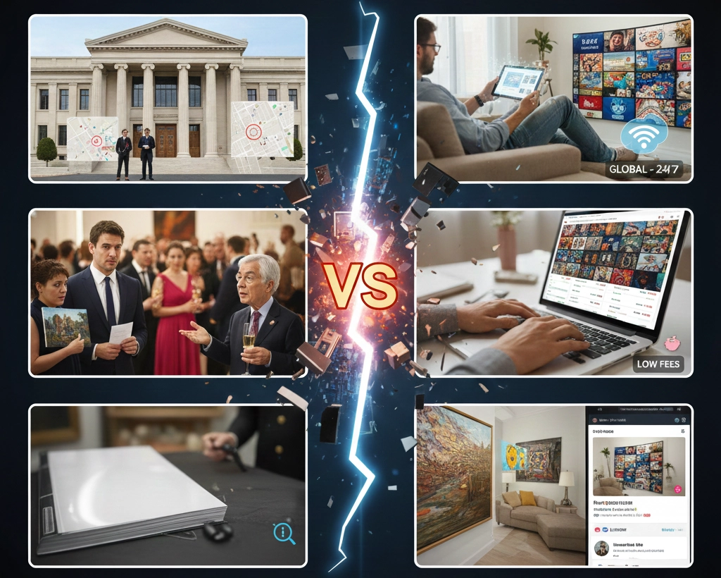 مقایسه گالری فیزیکی با گالری آنلاین