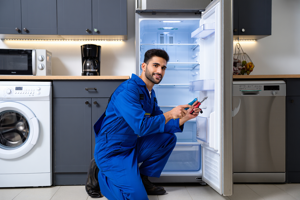 تصویر سرویس کار یخچال در حال تعمیر نمایندگی دوو در مشهد