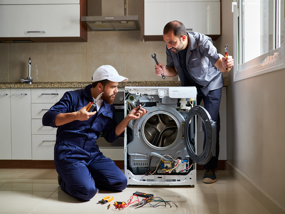 تصویر تیم تعمیرکاران حرفه ای در حال تعمیر نمایندگی دوو در مشهد