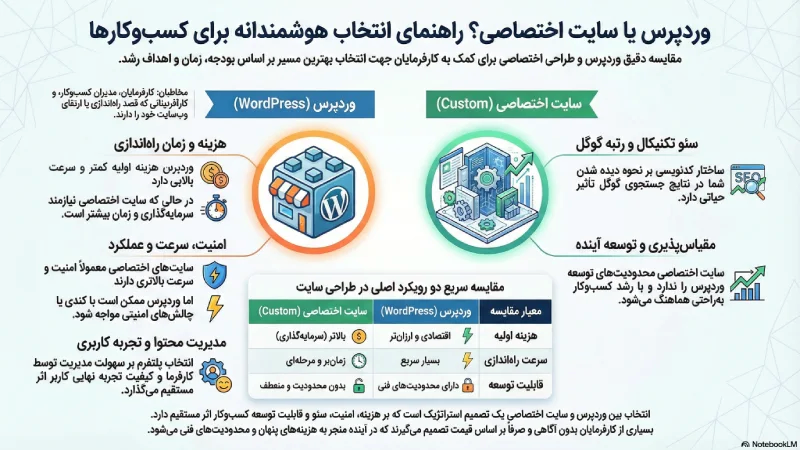 مقایسه وردپرس و سایت اختصاصی بر اساس دغدغه های واقعی کارفرما