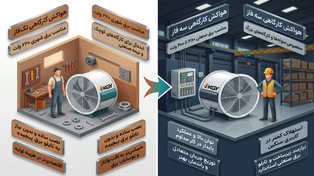 اینفوگرافی هواکش تکفاز و سه فاز