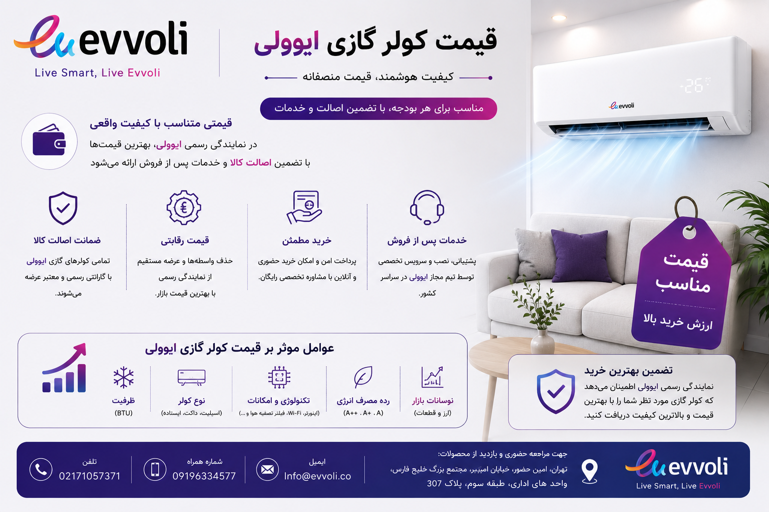 راهنمای خرید از سایت رسمی ایوولی؛ بررسی قیمت و اصالت کولر گازی ایوولی