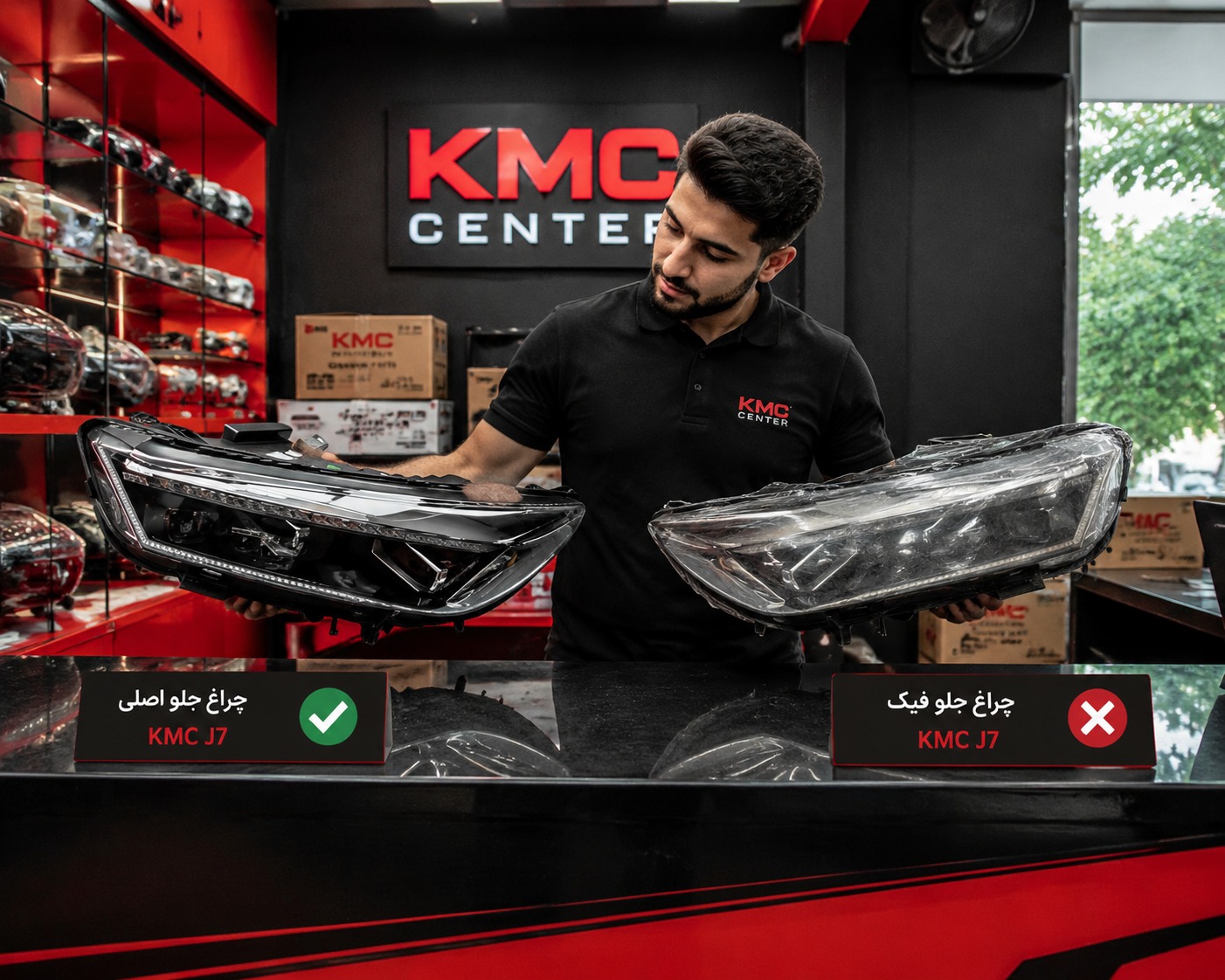 چگونه چراغ جلو اصلی KMC J7 را تشخیص دهیم؟ راهنمای تخصصی خرید از کی ام سی سنتر