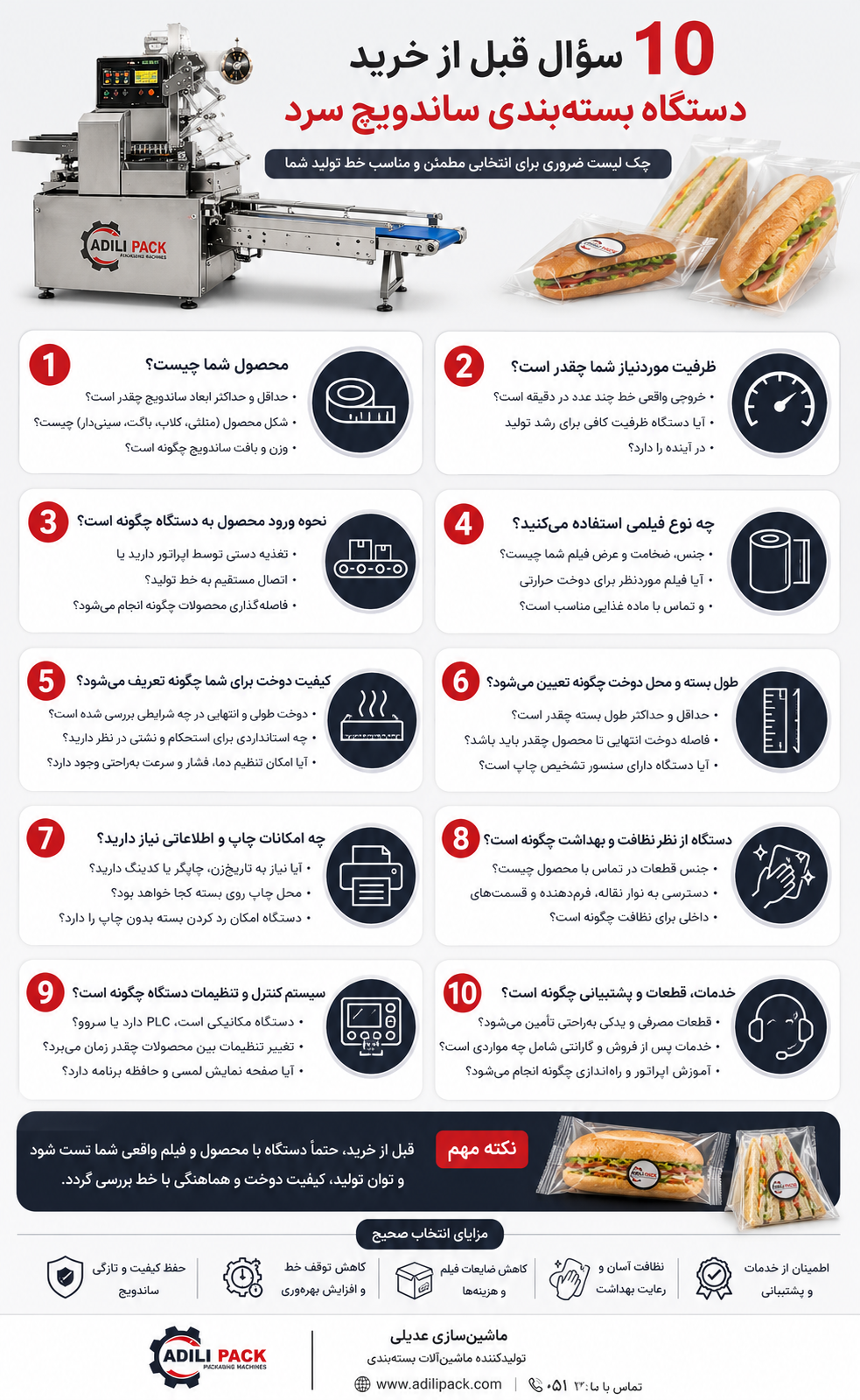 چک لیست خرید دستگاه بسته بندی ساندویچ سرد