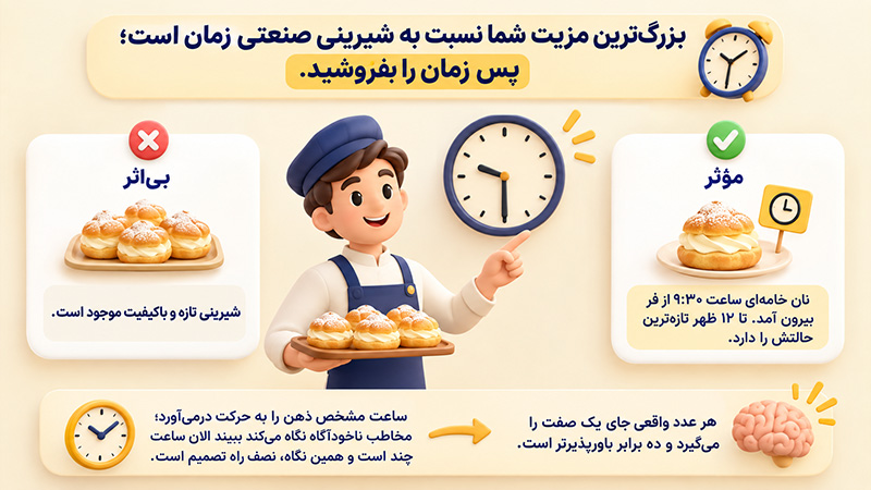 بزرگ ترین مزیت شما نسبت به شیرینی صنعتی زمان است