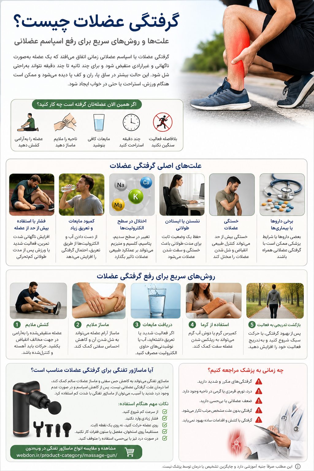 گرفتگی عضلات چیست؟ علتها و روشهای سریع رفع اسپاسم عضلانی