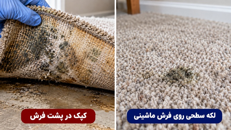 مقایسه کپک در پشت فرش و کپک بر روی فرش