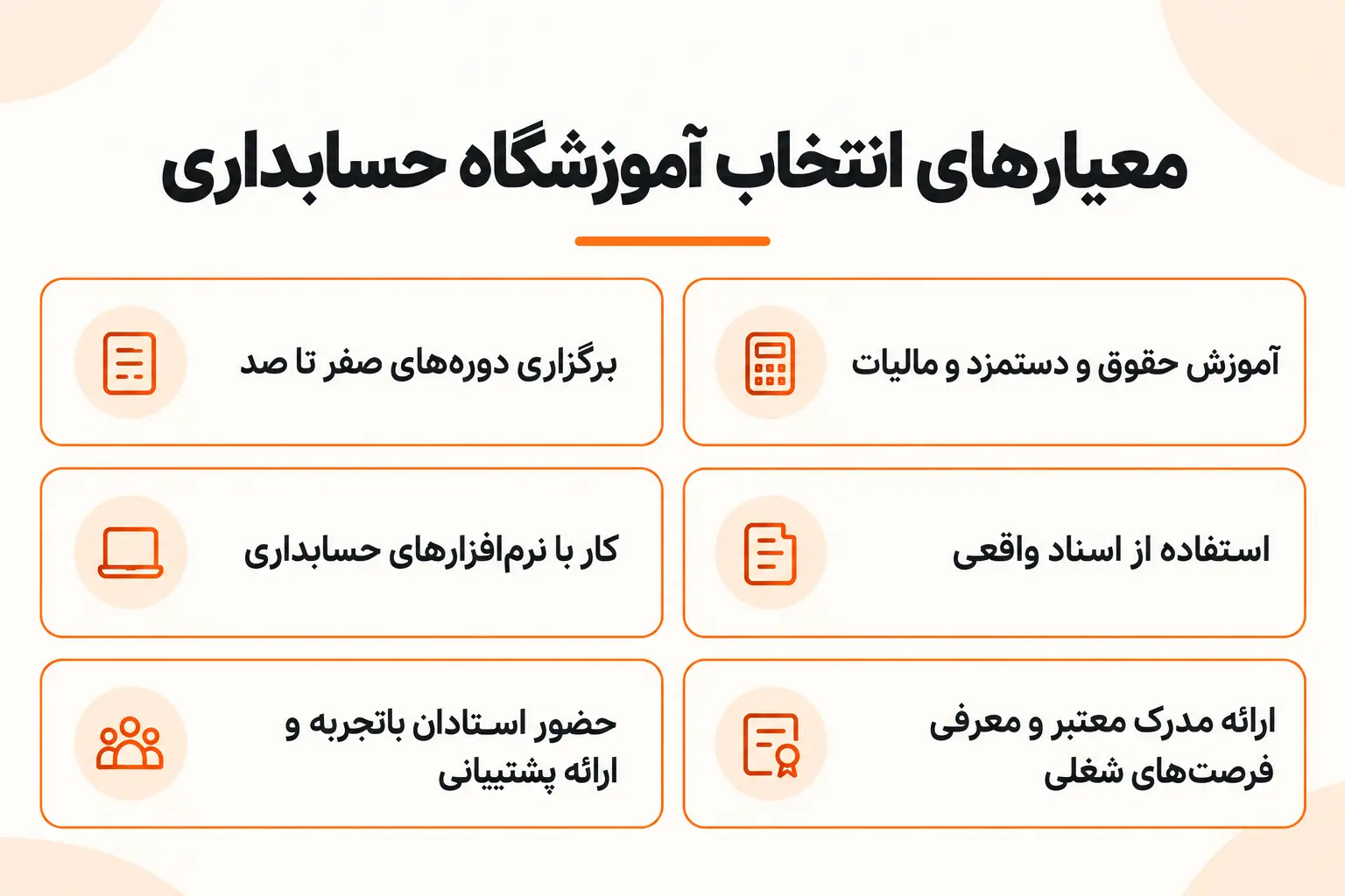 معیارهای تحصیل در آموزشگاه حسابداری