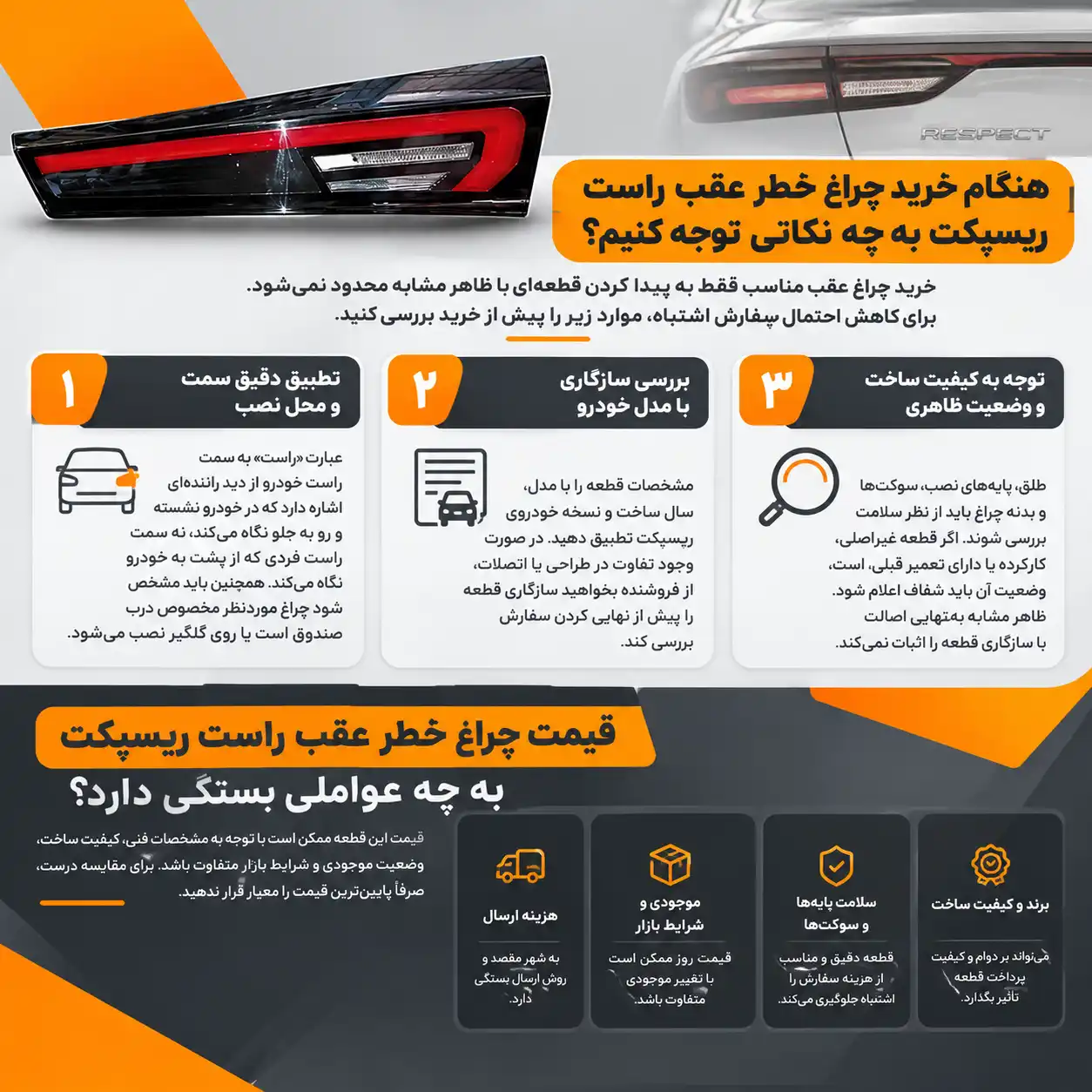 چراغ خطر عقب ریسپکت آسیب دیده است؟ قبل از خرید قطعه جدید این نکات را بدانید!