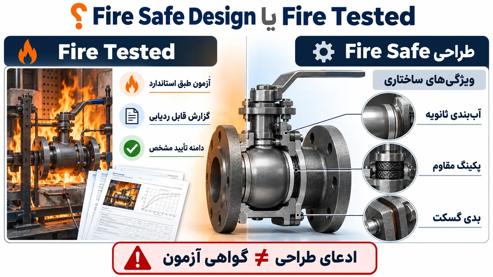 تفاوت Fire Safe Design و Fire Tested در شیر توپی فولادی